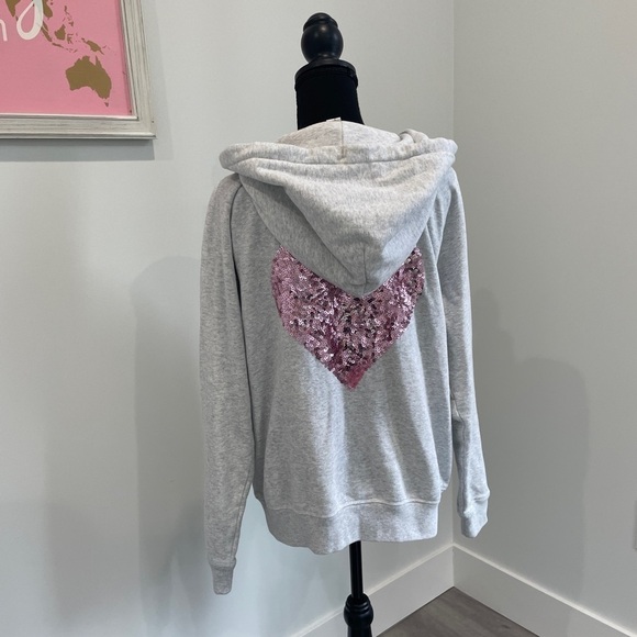Forever21 Lingerie Sequin Heart Heather Gray Zip Up Jacket with Hoodie - Picture 2 of 7